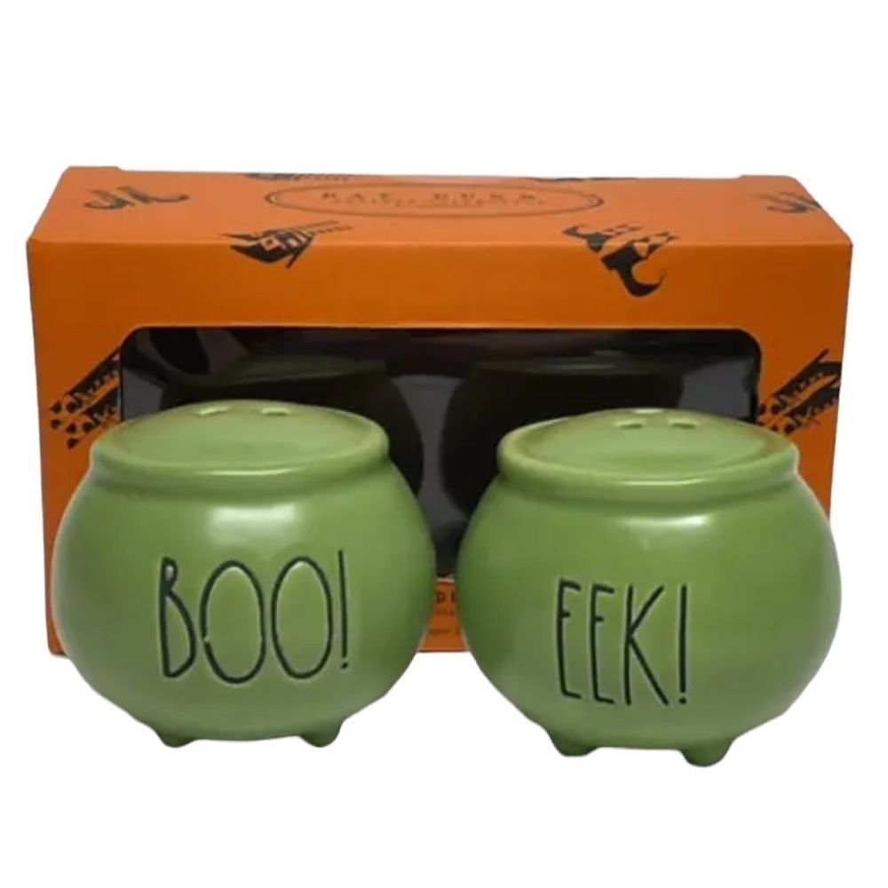 RAE DUNN GREEN HALLOWEEN SALT & PEPPER SHAKERS